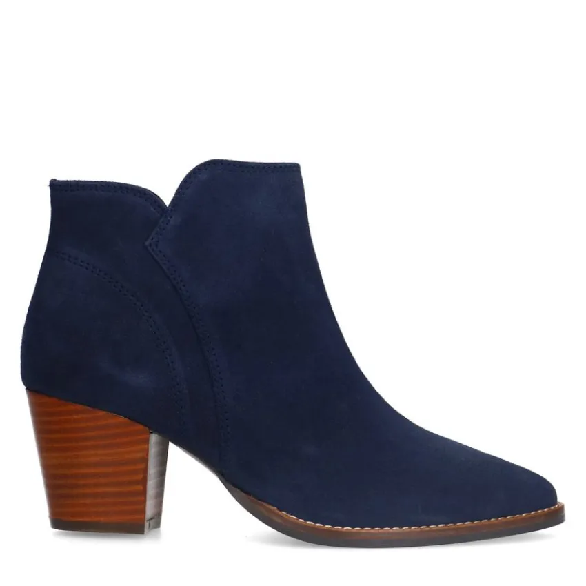 Manfield Blauwe suède enkellaarsjes met hak^DAMES Enkellaarsjes