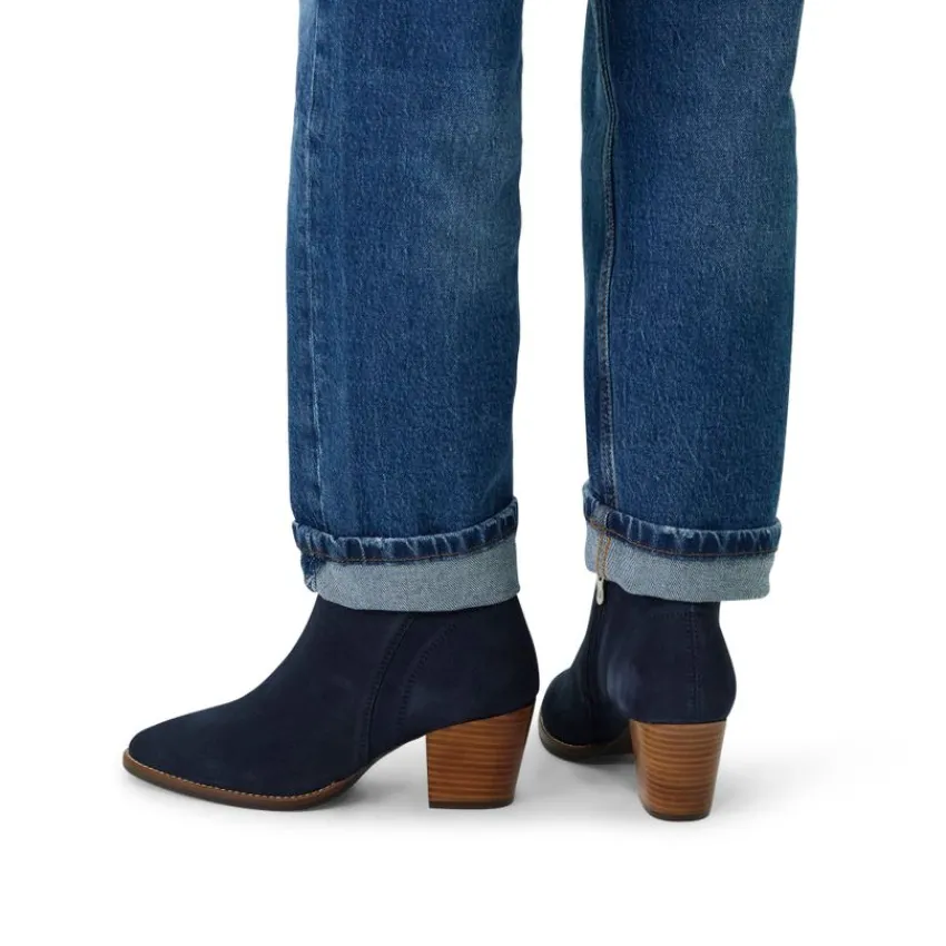 Manfield Blauwe suède enkellaarsjes met hak^DAMES Enkellaarsjes