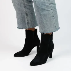 Manfield Blauwe suède enkellaarsjes met hak^DAMES Enkellaarsjes