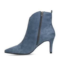 Manfield Blauwe suède enkellaarsjes met hak^DAMES Enkellaarsjes