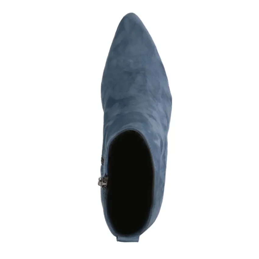 Manfield Blauwe suède enkellaarsjes met hak^DAMES Enkellaarsjes