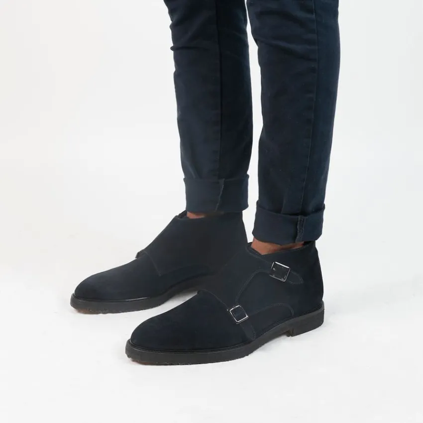 Heritage Blauwe suède gesp boots^Heren Gespschoenen