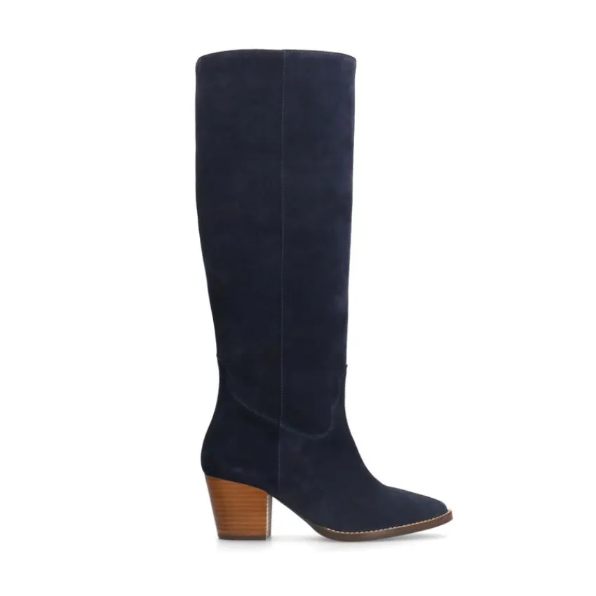 Manfield Blauwe suède hoge laarzen met hak^DAMES Laarzen