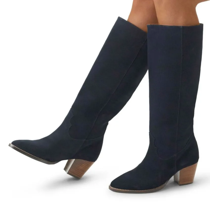 Manfield Blauwe suède hoge laarzen met hak^DAMES Laarzen