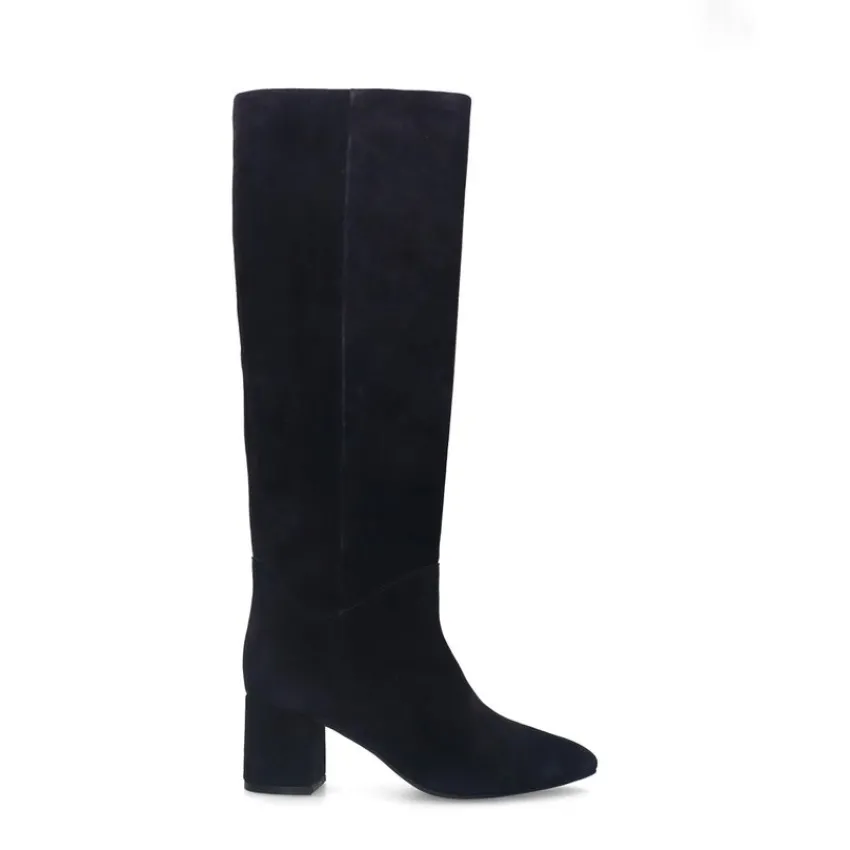 Manfield Blauwe suède hogen laarzen met hak^DAMES Laarzen
