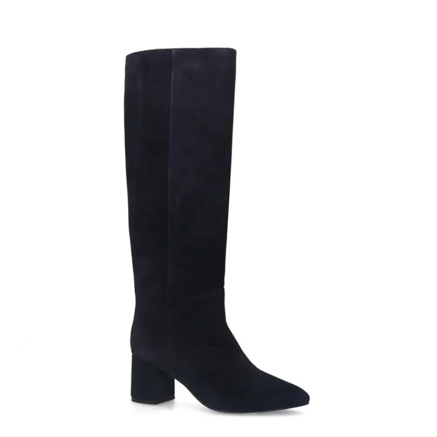 Manfield Blauwe suède hogen laarzen met hak^DAMES Laarzen