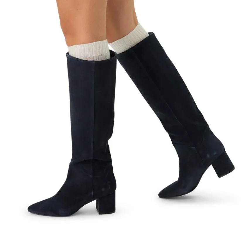 Manfield Blauwe suède hogen laarzen met hak^DAMES Laarzen