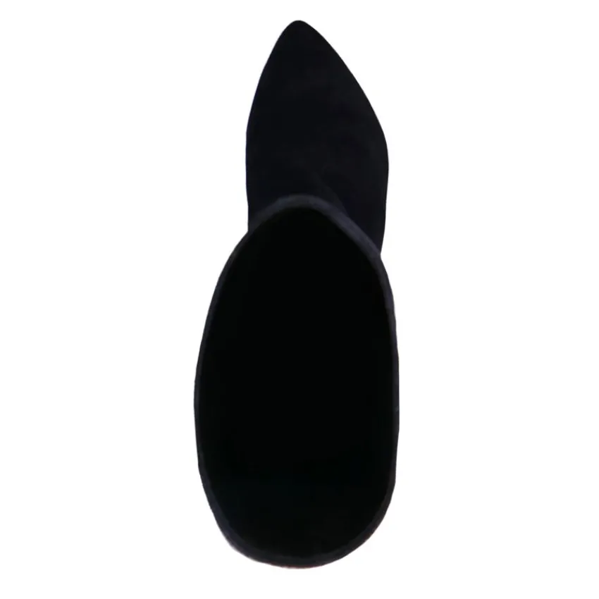 Manfield Blauwe suède hogen laarzen met hak^DAMES Laarzen