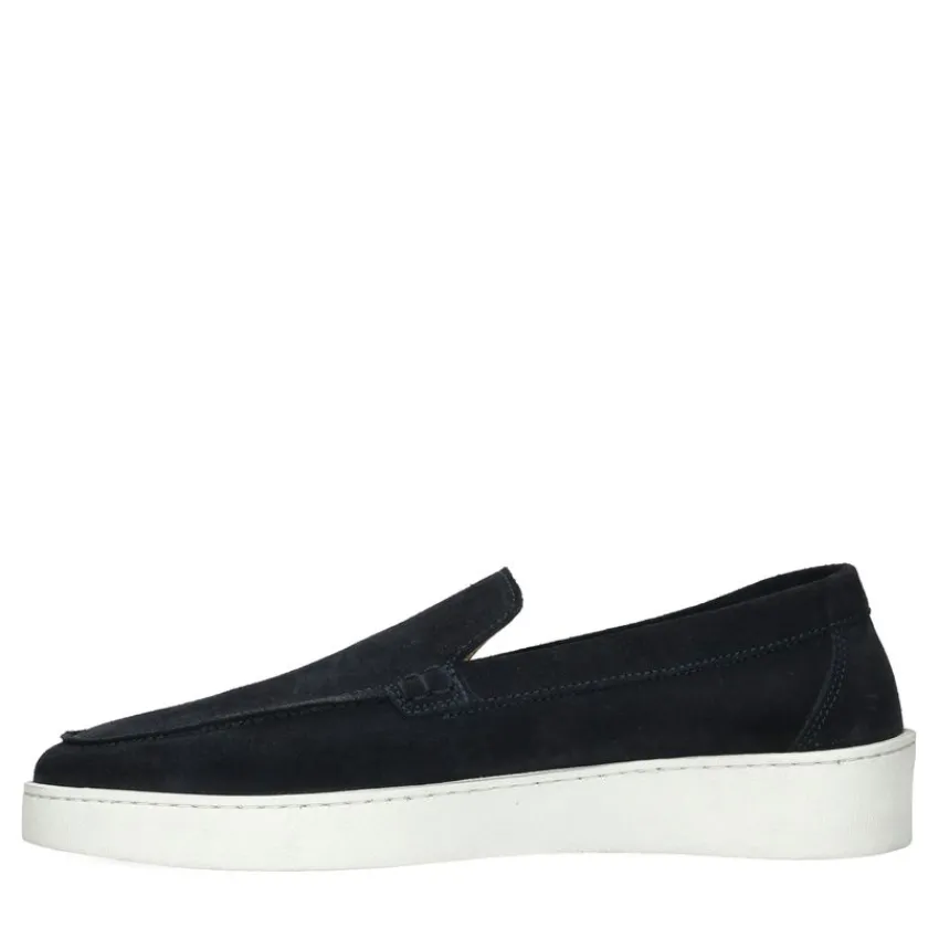 Manfield Blauwe suède loafers^Heren Loafers
