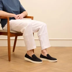 Manfield Blauwe suède loafers^Heren Loafers