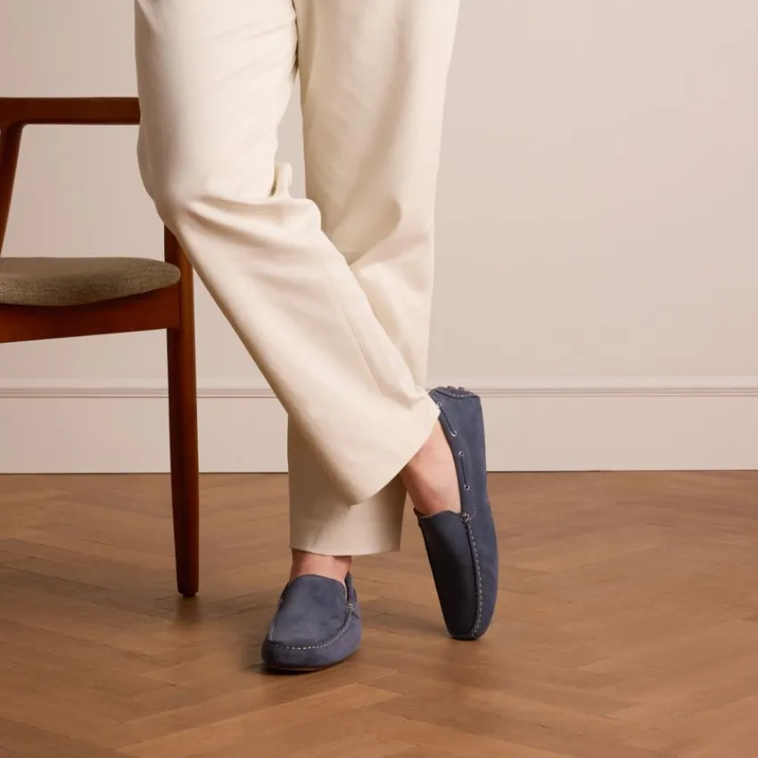 Manfield Blauwe suède loafers^Heren Loafers