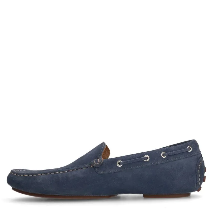 Manfield Blauwe suède loafers^Heren Loafers