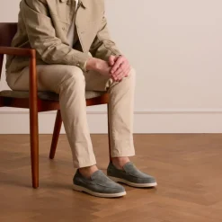 Manfield Blauwe suède loafers^Heren Loafers