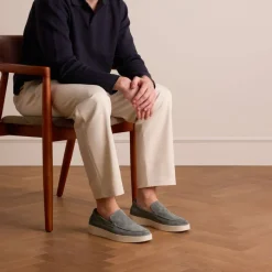 Manfield Blauwe suède loafers^Heren Loafers