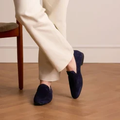 Manfield Blauwe suède loafers^Heren Loafers