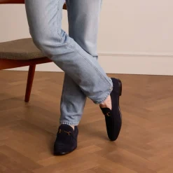 Manfield Blauwe suède loafers^Heren Loafers