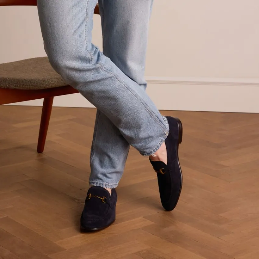 Manfield Blauwe suède loafers^Heren Loafers