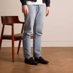 Manfield Blauwe suède loafers^Heren Loafers