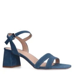 Manfield Blauwe suède sandalen met hak^DAMES Sandalen