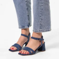 Manfield Blauwe suède sandalen met hak^DAMES Sandalen