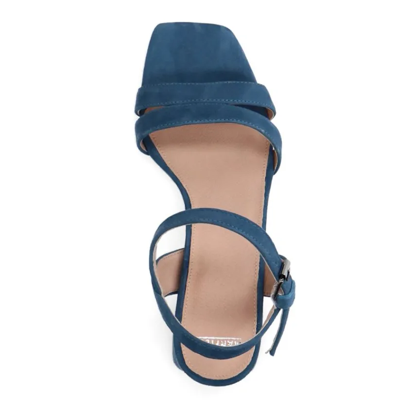 Manfield Blauwe suède sandalen met hak^DAMES Sandalen