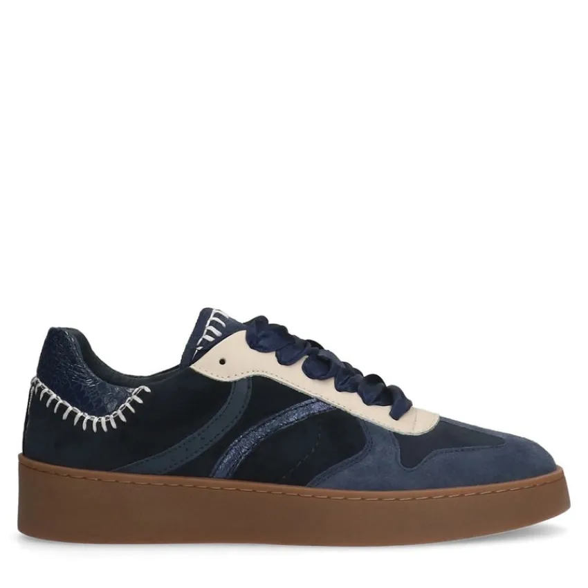 Manfield Blauwe suède sneakers met fluwelen details^DAMES Sneakers
