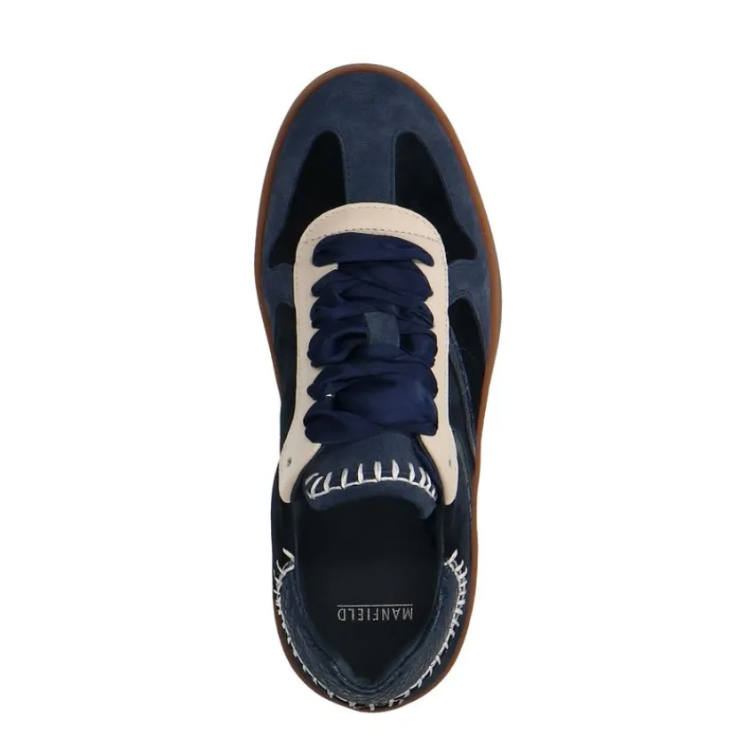 Manfield Blauwe suède sneakers met fluwelen details^DAMES Sneakers