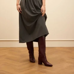 Manfield Bordeaux rode hoge leren laarzen met hak^DAMES Laarzen