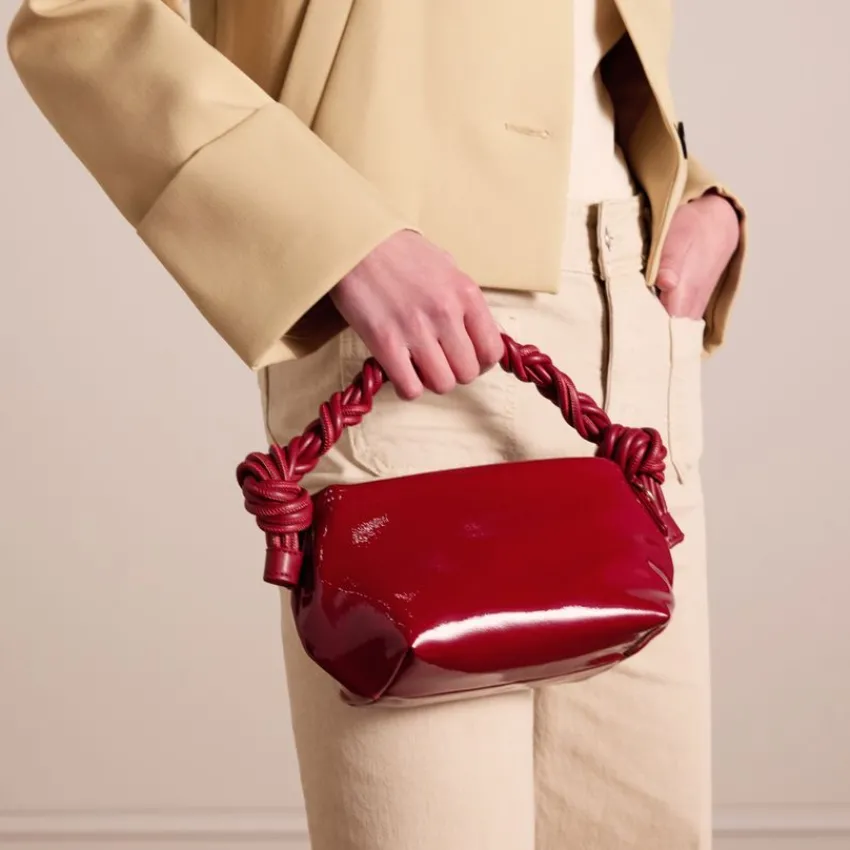 Manfield Bordeaux rode lak handtas^ Handtassen