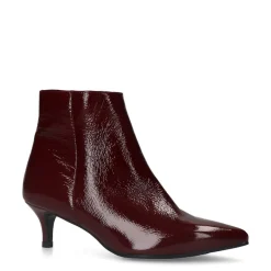 Manfield Bordeaux rode lak leren enkellaarsjes met hak^DAMES Enkellaarsjes