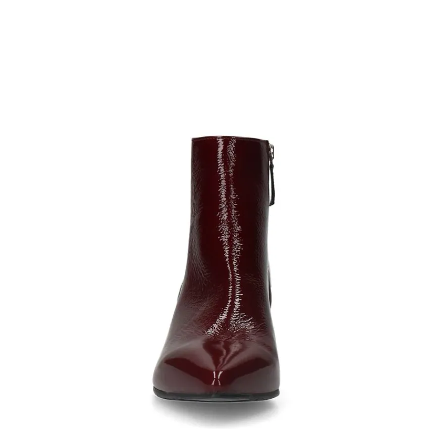 Manfield Bordeaux rode lak leren enkellaarsjes met hak^DAMES Enkellaarsjes