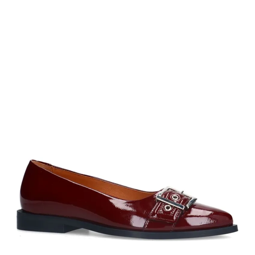 Manfield Bordeaux rode lakleren ballerina's^DAMES Loafers