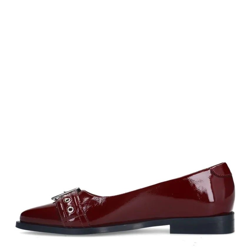 Manfield Bordeaux rode lakleren ballerina's^DAMES Loafers