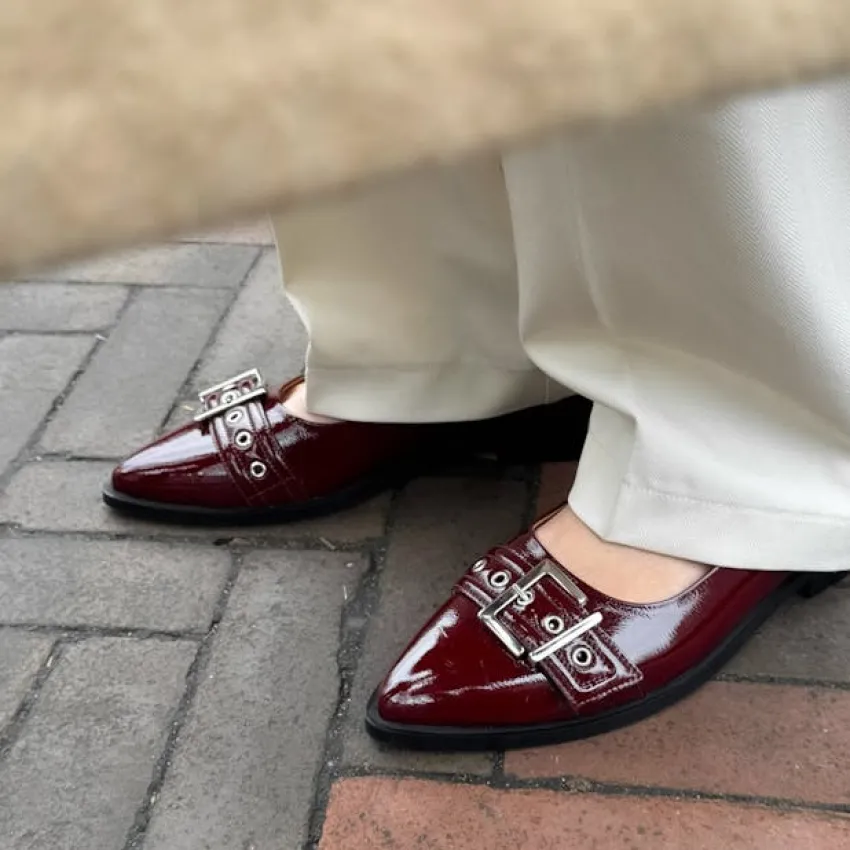 Manfield Bordeaux rode lakleren ballerina's^DAMES Loafers
