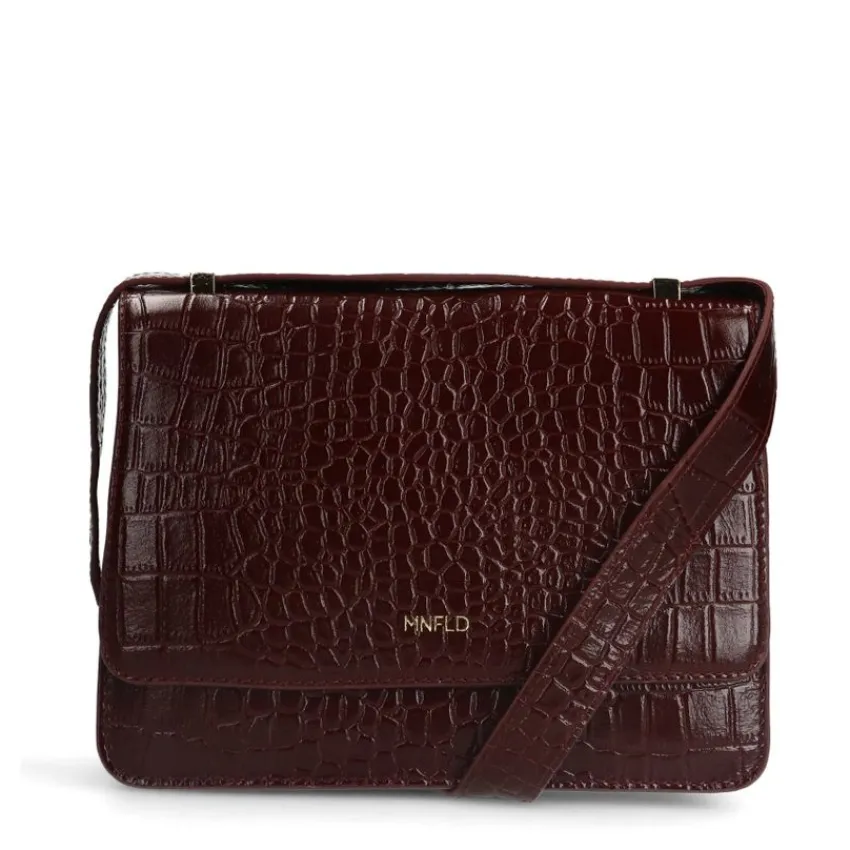 Manfield Bordeaux rode lakleren croco schoudertas^ Schoudertassen