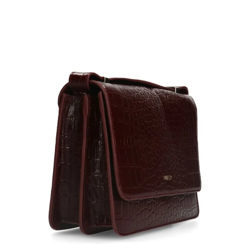 Manfield Bordeaux rode lakleren croco schoudertas^ Schoudertassen