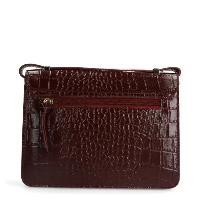 Manfield Bordeaux rode lakleren croco schoudertas^ Schoudertassen