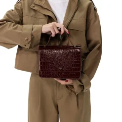 Manfield Bordeaux rode lakleren croco schoudertas^ Schoudertassen