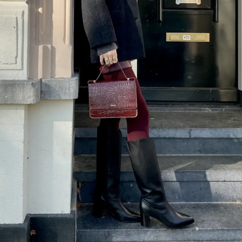 Manfield Bordeaux rode lakleren croco schoudertas^ Schoudertassen