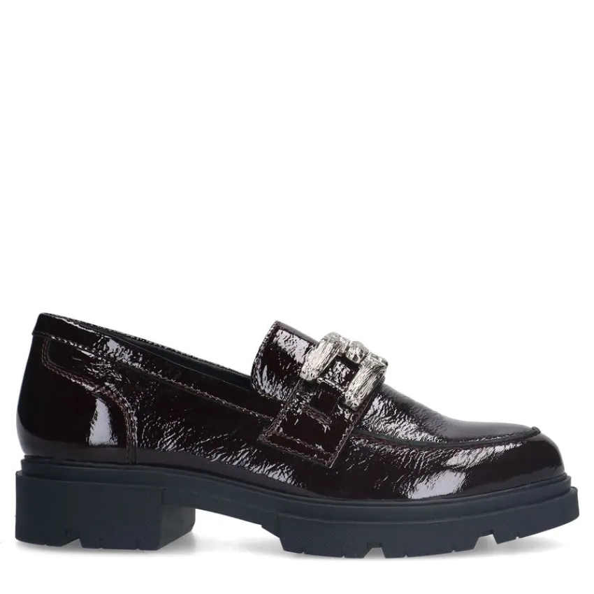 Manfield Bordeaux rode lakleren loafers^DAMES Loafers