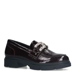 Manfield Bordeaux rode lakleren loafers^DAMES Loafers