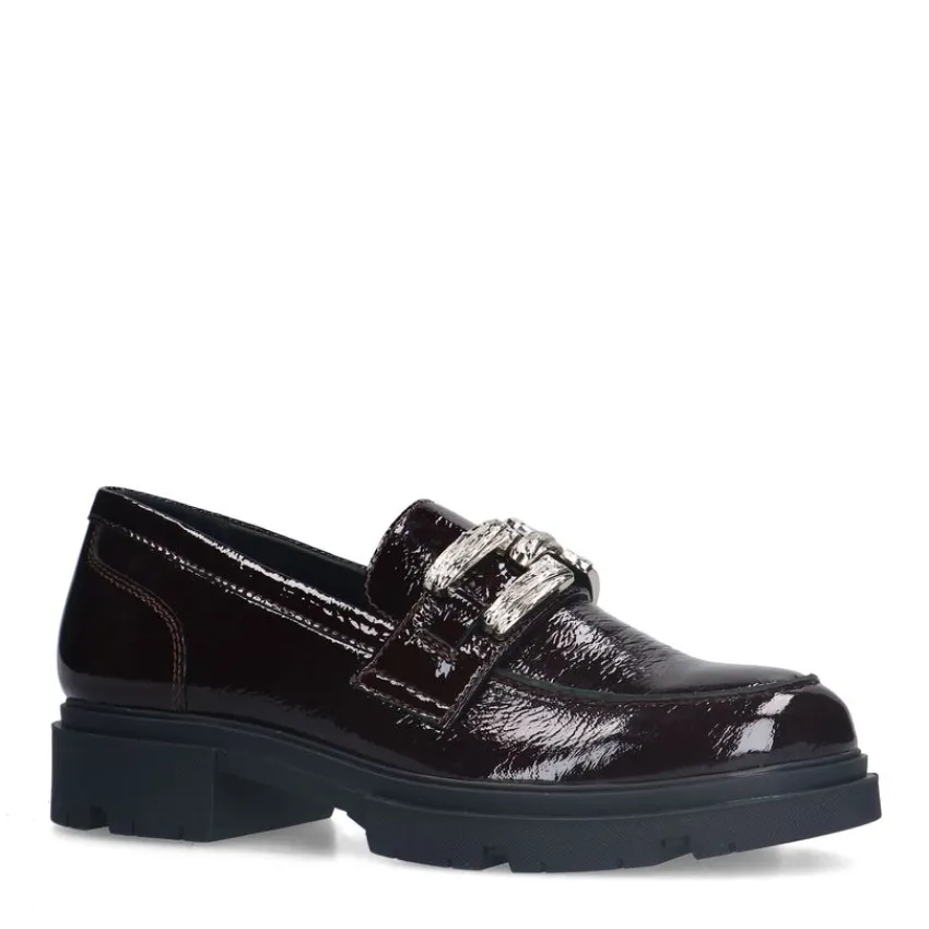 Manfield Bordeaux rode lakleren loafers^DAMES Loafers