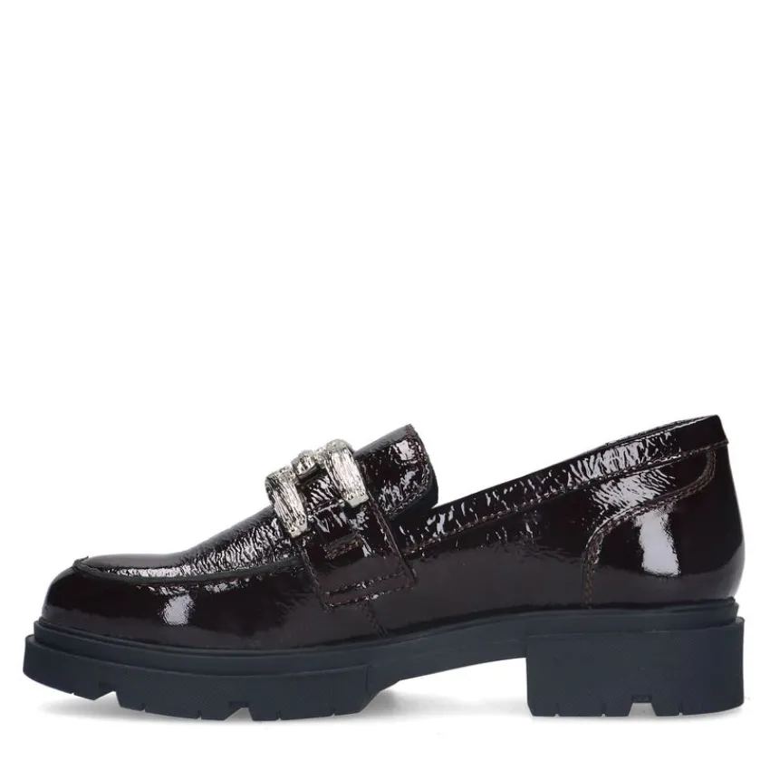 Manfield Bordeaux rode lakleren loafers^DAMES Loafers
