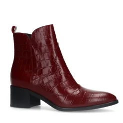 Manfield Bordeaux rode leren croco enkellaarsjes^DAMES Enkellaarsjes