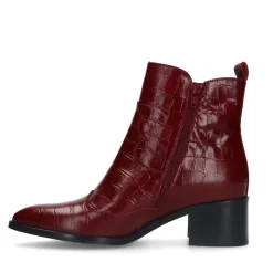Manfield Bordeaux rode leren croco enkellaarsjes^DAMES Enkellaarsjes