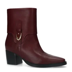 Manfield Bordeaux rode leren enkellaarsjes met hak^DAMES Enkellaarsjes