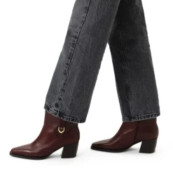 Manfield Bordeaux rode leren enkellaarsjes met hak^DAMES Enkellaarsjes