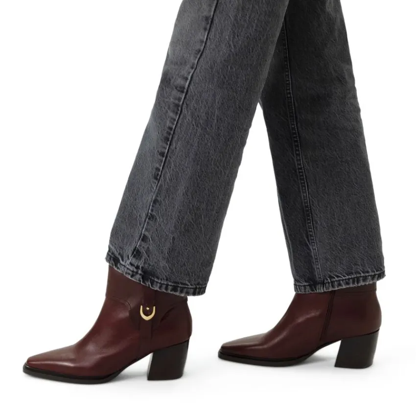 Manfield Bordeaux rode leren enkellaarsjes met hak^DAMES Enkellaarsjes