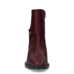 Manfield Bordeaux rode leren enkellaarsjes met hak^DAMES Enkellaarsjes