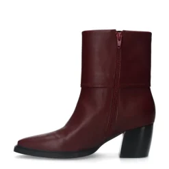 Manfield Bordeaux rode leren enkellaarsjes met hak^DAMES Enkellaarsjes